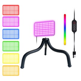 Fugetek RGB LED Video Light with Flexible Desktop Tripod, 77 RGB Beads, Wired Controller, USB Powered, Portable, 3200k-6500k, Streaming, TIK Tok, Photography