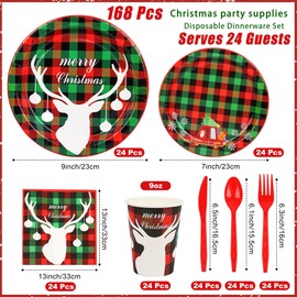 Rabbit Dance 168 PCS Reindeer Paper Plates Disposable Paper Plates Christmas Set for Christmas Birthday Wedding Party Decor Supplies