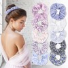 Yonchic 10-Piece Scrunchies for Girls, Polka Dot Plaid Flower Leaf
