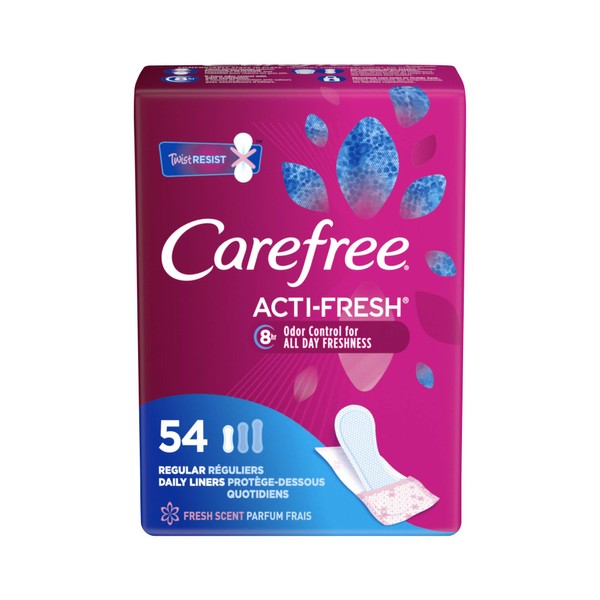 Care Free Acti-Fresh Body Shaped Regular Pantiliners, Fresh Scented, 54 Count (Pack of 1) , Package may vary