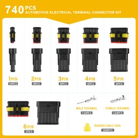 DOCAS Pack of 740 Car Waterproof Car Cable Connectors, Car Plug Connector 1/2/3/4/5/6 Pin for Cars, Motorcycles, Trucks, Ships, Motor Boats