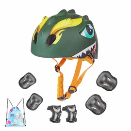 Toddler Helmet Kids Bike Helmet for 3 4 5 6 7 8 Years Old Girls with 3D Dinosaur Design Protective Gear Set and Safety Certified, Toddler Bike Cycling Skating Skateboard Scooter Helmet (Green)
