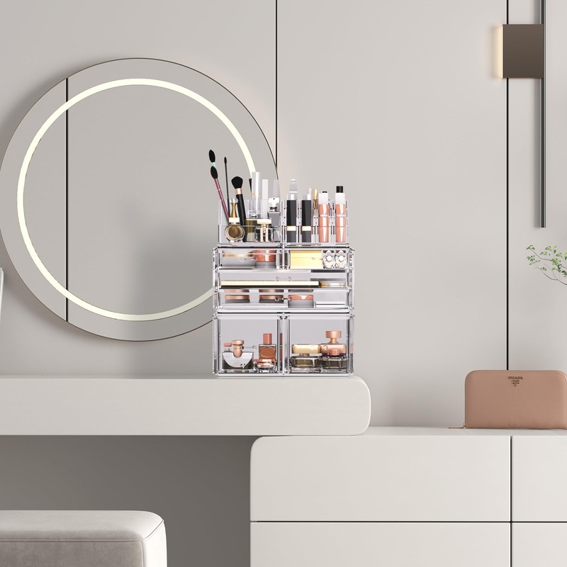 READAEER Makeup Organizer 3 Pieces Cosmetic Storage Case with 6