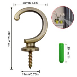 Tie Back Hooks for Curtains, Brass Curtain Tieback Hooks, Curtain Hooks for Tie Backs, with Expansion Tube, for Window Shower Curtain, Cabinets…