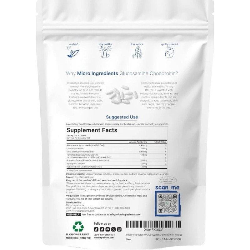 Micro Ingredients Glucosamine Chondroitin MSM & Turmeric 4,000mg Joint Support
