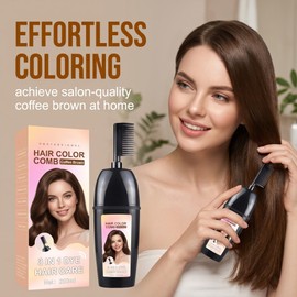 3-in-1 Hair Dye with Comb Applicator for Grey Hair Coverage, Plant Extract Hair Dye Cream Coffee Brown (200 ml), Easy Hair Dye without Mixing for Men and Women