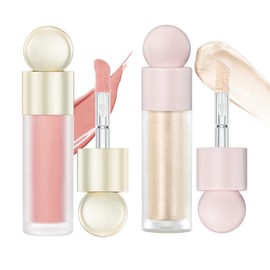 Ofanyia 2 Pcs Liquid Blush & Highlighter, Soft Cream Highlighter Blush Face Makeup, Lightweight Blendable Feel, Shimmer Liquid Highlighter Illuminator, Easy to Blend Soft Velvet Liquid Blusher