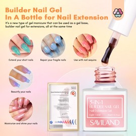 Saviland 5-in-1 BuilderNagel gel Set – 6 Farben, klares rosa Gelee, durchscheinende Builder-Gele für Nägel, Builder-Gele in einer Flasche, Nagelstärker-Gel-Overlay für Nagelverlängerung