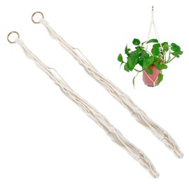 Fogbush 2 Stück Makramee Blumenampel aus Baumwolle Boho Deko Beige 58cm Hängeampel für Pflanzen Innen Außen Garten Wohnzimmer Balkon Fenster Wanddekoration