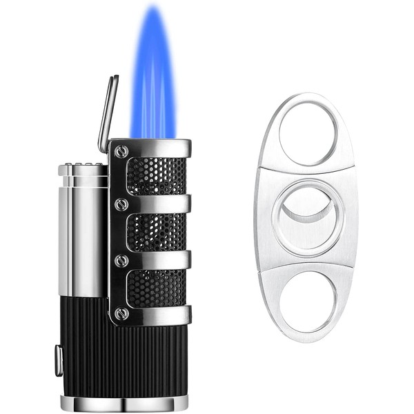 Torch Lighters, Cigar Lighter, Lighter Set and Cigar Cutter, Triple Jet Flame Windproof Butane Lighters with Puncher, Charcoal Lighter- Sold Without Butane