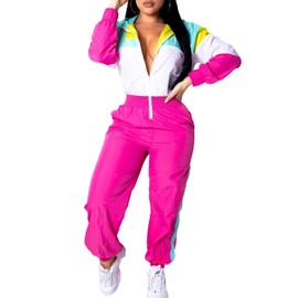 EOSIEDUR - Conjunto de sudadera con capucha para mujer, con cierre, cortavientos, cintura elástica, pantalones de una pieza, C1# rosa, Small