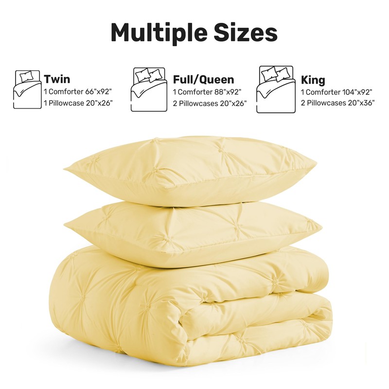 UNIKOME King Size Comforter Set Yellow - Lightweight Soft Pintuck
