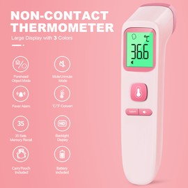ANMEATE No-Touch Forehead Thermometer for Adults, Infrared Digital Thermometer for Kids, Accurate Reading with LCD Display, Mute Mode, Memory Recall