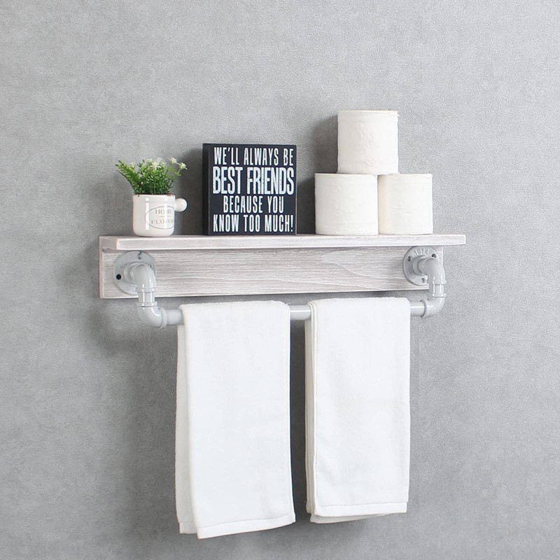 MBQQ Industrial Pipe Shelf,Rustic Wall Shelf with Towel Bar,24" Farmhouse