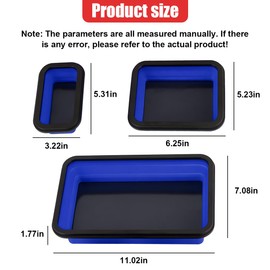 Tuxihapp 3PCS Collapsible Magnetic Parts Tray Set, Silicone Car Tool Trays in 3 Different Size, Screw Organizer for Bolts, Other Small Metal Parts, Mechanic Tool Storage Box Present for Men (Blue)
