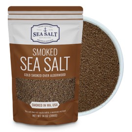 Smoked Sea Salt, Fine Grain Sea Salt Cold Smoked Over Alderwood, 14 oz Pouch - Sea Salt Superstore