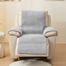 Huierxun Luxury Sherpa Fleece Oversized Recliner Chair Cover Non Slip Fuzzy Fluffy Reclining Couch Cover Soft Comfort Sofa Slipcover Washable Furniture Protector for Kids, Pets (Light Grey, 30'')