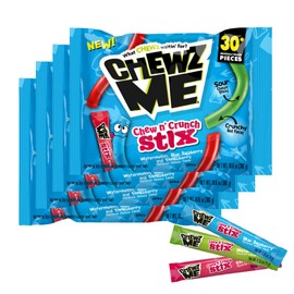 ChewzMe Chew N' Crunch Stix -Tangy Chewy Candy Straws Coated w/Crunchy Pieces - Individually Wrapped,Assorted Flavors, 10.6 Ounce (Pack of 4)