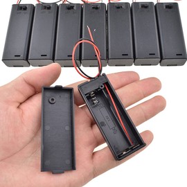 HAHIYO 1.5V AA Battery Holder Bundle with Wire Sturdy Cover Flexible Springs Contact Build-in Switch Batteries Black Case Easy Install 8 Pieces for Wall Clocks Ham Radio Kids Toys, 1AA-8Pieces