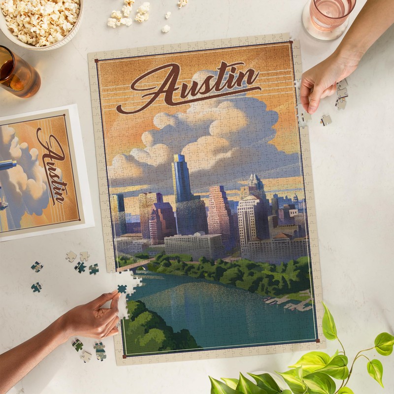 Lantern Press Austin, Texas, Lithograph, City Series, 1000 Piece Jigsaw