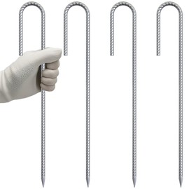 VVOKGO Rebar-Stakes-12-Inch J Hook Galvanized Tent Stakes Heavy Duty, 4-Pack Ground Chain Link Fence Anchors with Chisel Point End for Gazebo Bounce House, Camping Tents, Outdoor Inflatable Decoration