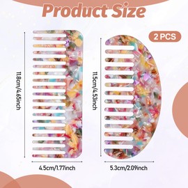 2PCS Acetate Wide Tooth Comb, Tortoiseshell Wide Tooth Comb, 2 Shapes Detangling Combs for Women and Men, Acrylic Travel Combs for Bangs, Long, Curly, Thick, Thin, Wet and Dry Hair (Colorful)