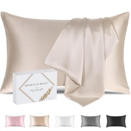 100% Natural Mulberry Silk Pillow Case 25 Momme Premium Grade 6A No Chemicals Organic Sensitive Skin Afro Hair Curly Oily Anti Shedding Gift (Taupe, 18x18inch)