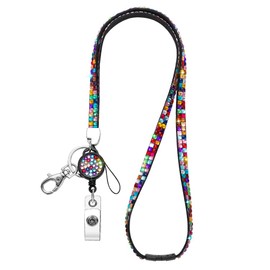 SAVORI Badge Holder with Lanyard, Bling Retractable ID Holder Rhinestone Breakaway Neck for Women Nurse Teacher, Multicolor