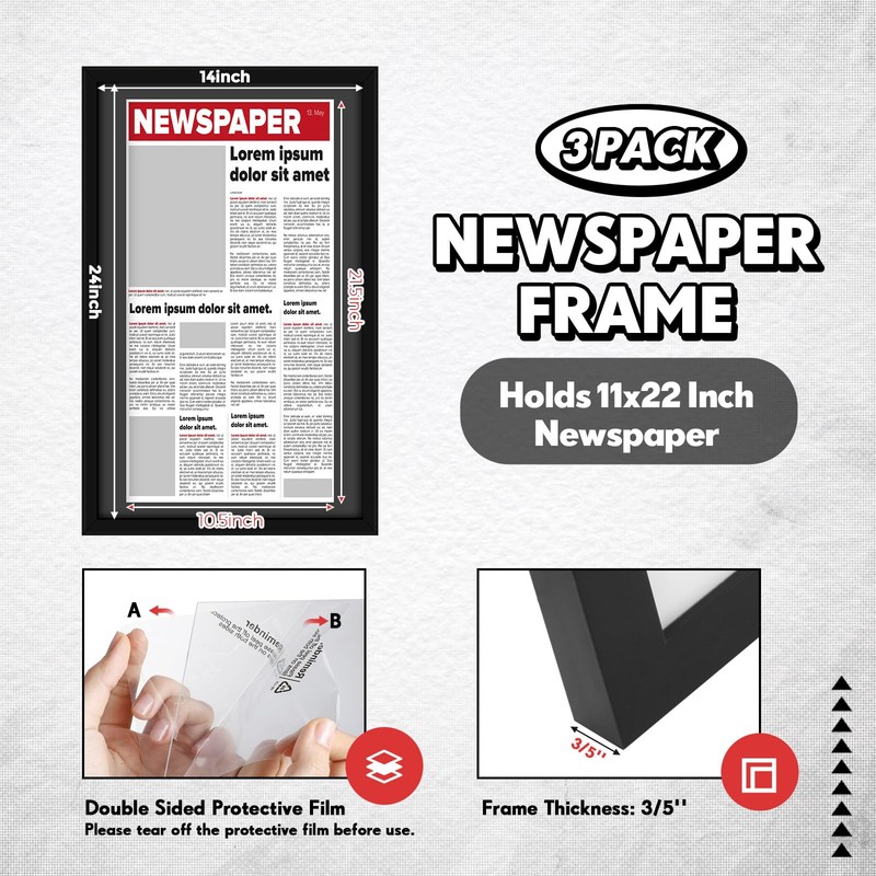 DoubleFill 3 Pcs 11x22 in Newspaper Frame with Mat Assorted