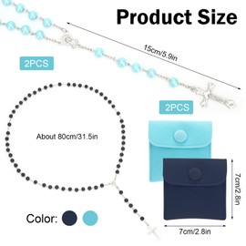 QMLING Pack of 2 Rosary Necklaces, Rosary Catholic with Cross and Mary Picture, Rosary with 2 Button Bags, Christian Prayer Beads for Prayers and Gifts, Glass Zinc, No Gemstone