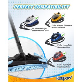 KEEPOW Reusable Microfiber Mop Pads Compatible with Wagner 905e, 915e & 925e Steamers, Reusable Microfiber Cleaning Pad and Chenille Mop Pads for Hardwood Floor Cleaning 2+2 Pack (Mop is Not Included)