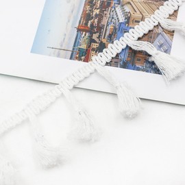 5 Yards Tassel Lace Trim Fringe Tassel Sewing Trimming Lace for DIY Latin Dress Stage Clothes Accessories Lace Ribbon (White)