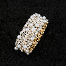 Sts Store Sparkle Rhinestone Stretch Bracelets for Women | Gold Rhinestone Pearl Bridal Br