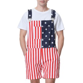 Unisex Bib Overalls Men Adjustable Straps Work Coveralls Shorts Jumpsuit for Women, M-red/White, 6X-Large