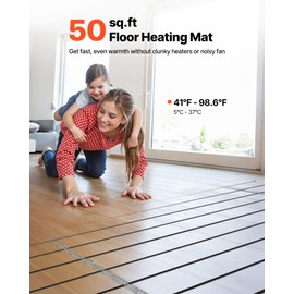 VEVOR 50 sqft Underfloor Heating Cable Kit, 120V Electric Radiant Heated Floor System, with Smart Control Thermostat & Alarm, Easy Installation for Tile, Stone, Vinyl, Home Improvement