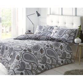 Sleepdown Paisley Black Duvet Cover & Pillowcase Set Bedding Digital Print Quilt Case Single Double King Bedding Bedroom Daybed (Single)