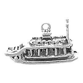 Sterling Silver Womens 20" 1mm Box Chain 3D Steamboat Paddleboat Showboat Riverboat Pendant Necklace