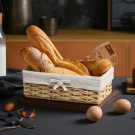 APOMOONS Set of 2 Paper Rope Bread Baskets, 2 Sizes Bread Basket with Lining, Storage Basket Basket, Braided Wicker Basket for Bread, Pastry, Desserts, Breakfast, Khaki