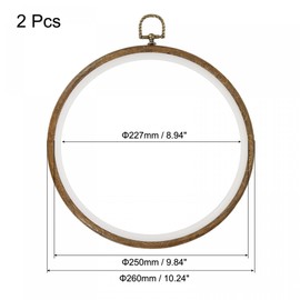 sourcing map Embroidery Hoop Frame 10 Inch Round Imitated Wood Circle Cross-Stitch Ring for Art Craft Sewing Ornament, Pack of 2