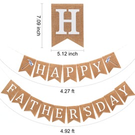 Happy Father’s Day Decorations Banner Burlap – Vintage-Style Father’s Day Decor Hanging Signs Banner for Home Office Walls Fireplaces Background Photography