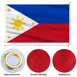 AhfuLife Philippines Flag 3x5 Ft, Large Filipino Flag National Flags for Outside - Double Side with Brass Eyelets for World Cup Party Decorations, Soccer Party Bar Garden Decoration Indoor Outdoor