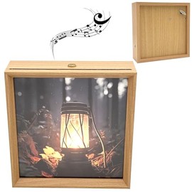 Forest Lamp 6x6 Wooden Picture Frame Touch LED Night Light, Rechargeable Cordless 3-Color Table Lamp DIY Musical Gift for Desk Decor Birthday Mother's Day