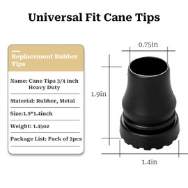 4Pcs Cane Tips 3/4 Inch Heavy Duty Rubber Cane Tips, Anti Slip TPR Replacement Rubber Tips for Canes, Walking Sticks, Hiking Stick, Seniors Crutches Black