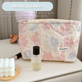 Pink Floral Makeup Bag,Cosmetic Bag for Women, Large Capacity Toiletry Bag,Zipper Pouch, Travel Accessories Storage with Lining