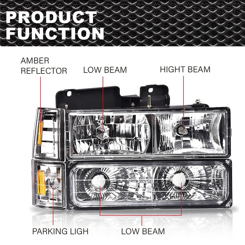CNNELL Headlights Compatible with GMC 1994-1999 C1500 K1500 Yukon C2500