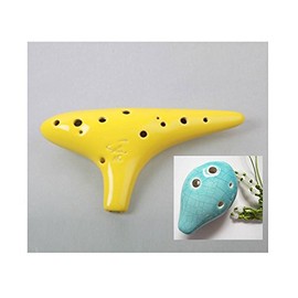 Super Deal! Focalink 12 Holes Alto C Yellow + Joy Soprano C 6 Holes Jade Crackle Glazed Ceramic Ocarina - Easy to Learn, Good for Beginner & Great Gift. Linn's Arts!
