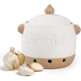 Garlic Keeper, 5.5" Ceramic Garlic Holder for Counter, Large Garlic Storage, Garlic Keeper with Lid to Keep Your Garlic(White)