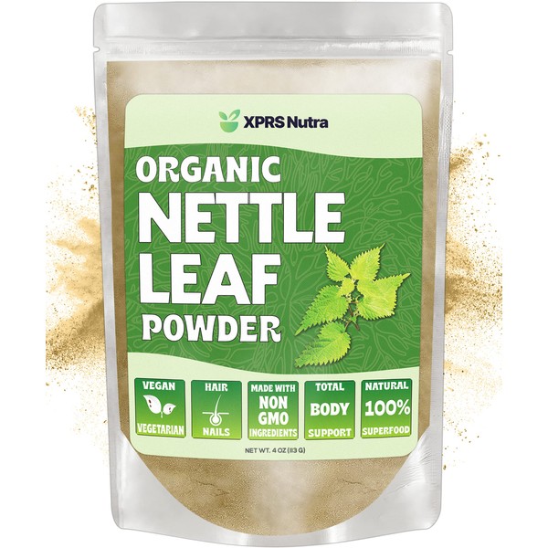 XPRS Nutra Organic Nettle Leaf Powder - Premium USDA Organic Stinging Nettle Powder for Hair and Nails - Vegan Friendly Energy Boosting Organic Stinging Nettle Leaf (4 oz)