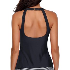 Holipick High Neck Tankini Top Bathing Suit Tops for Women Tummy Control Tank Tops Swimsuits Black M