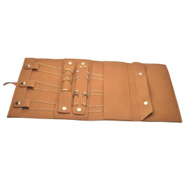 BECKLUXE Microfiber Faux Suede Travel Jewelry Accessories Organizer Roll Compact Jewellery Case Holder Portable Storage for Rings Necklaces Earrings Watches XS,S,M,L (Brown, L)